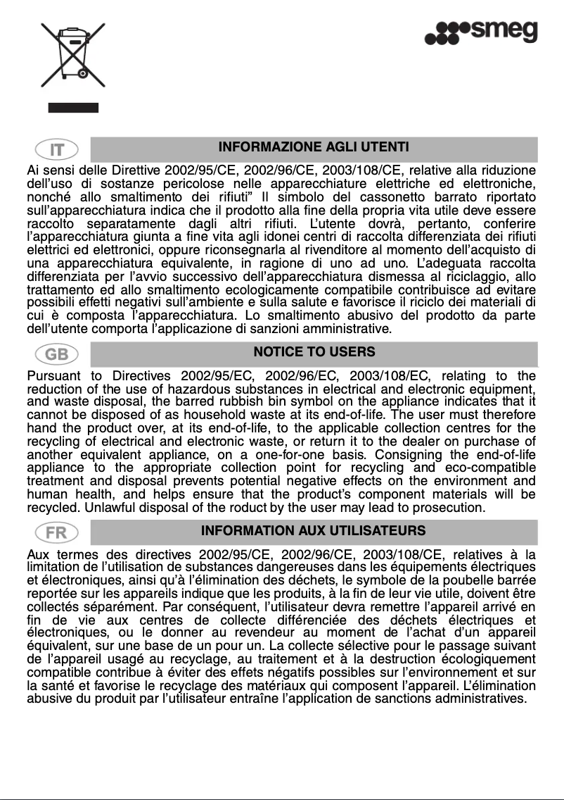 Page 1 de la notice Brochure Smeg SRV564-3