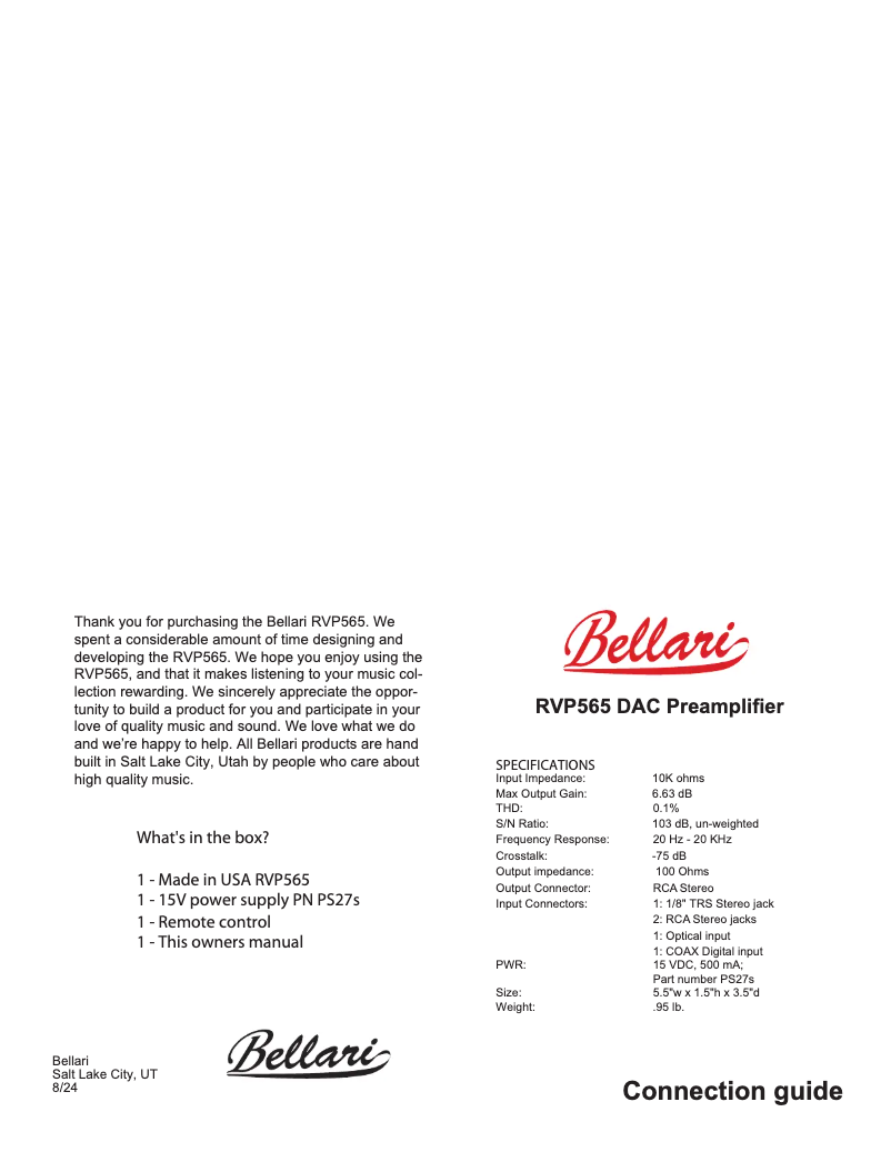 Page n°1 - Manuel utilisateur Bellari RVP565