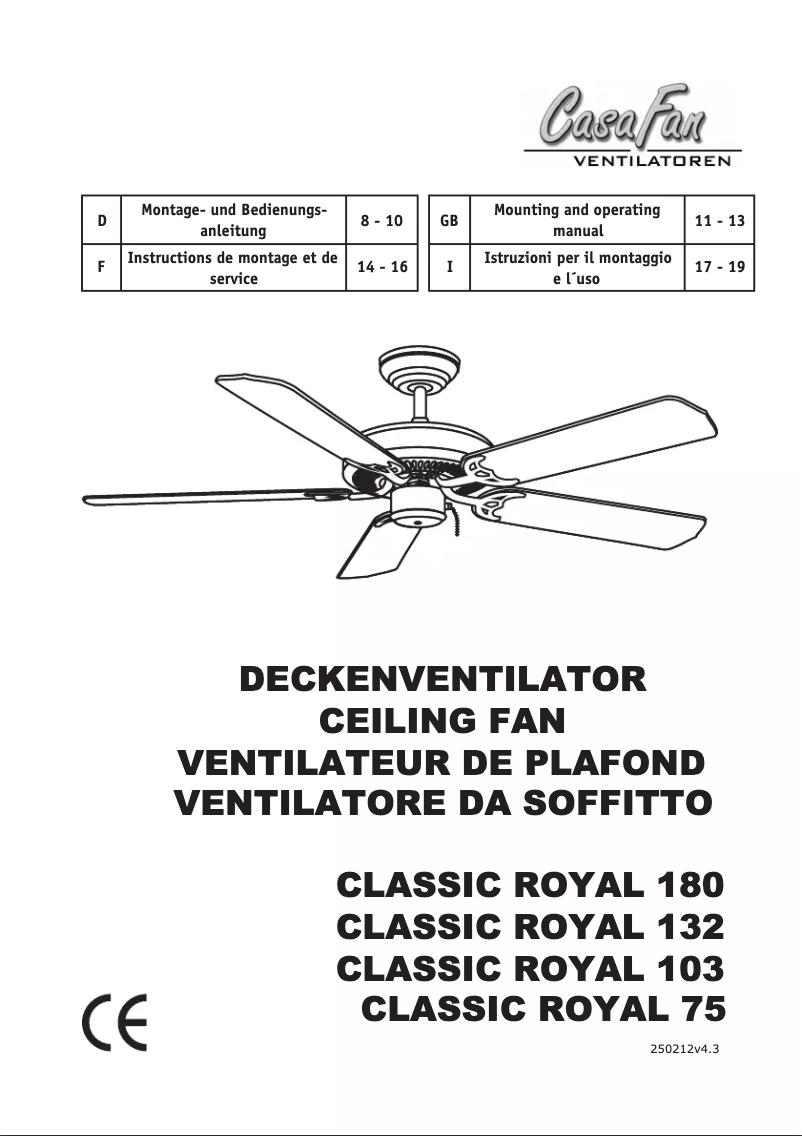 Page 1 de la notice Manuel utilisateur CasaFan Classic Royal 75