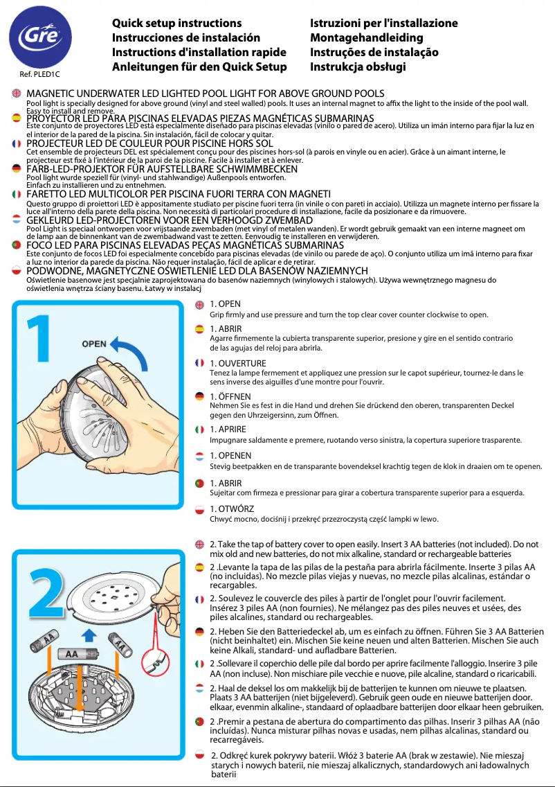 Page 1 de la notice Mode d'emploi Gre PLED1C