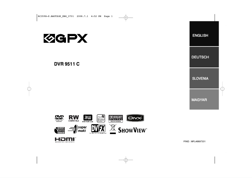 Page 1 de la notice Manuel utilisateur LG DVR9511C