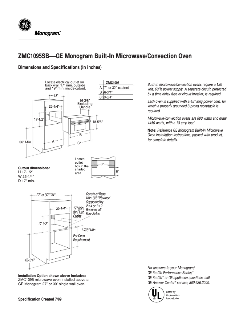 Página 1 del manual Ficha técnica GE ZMC1095SB