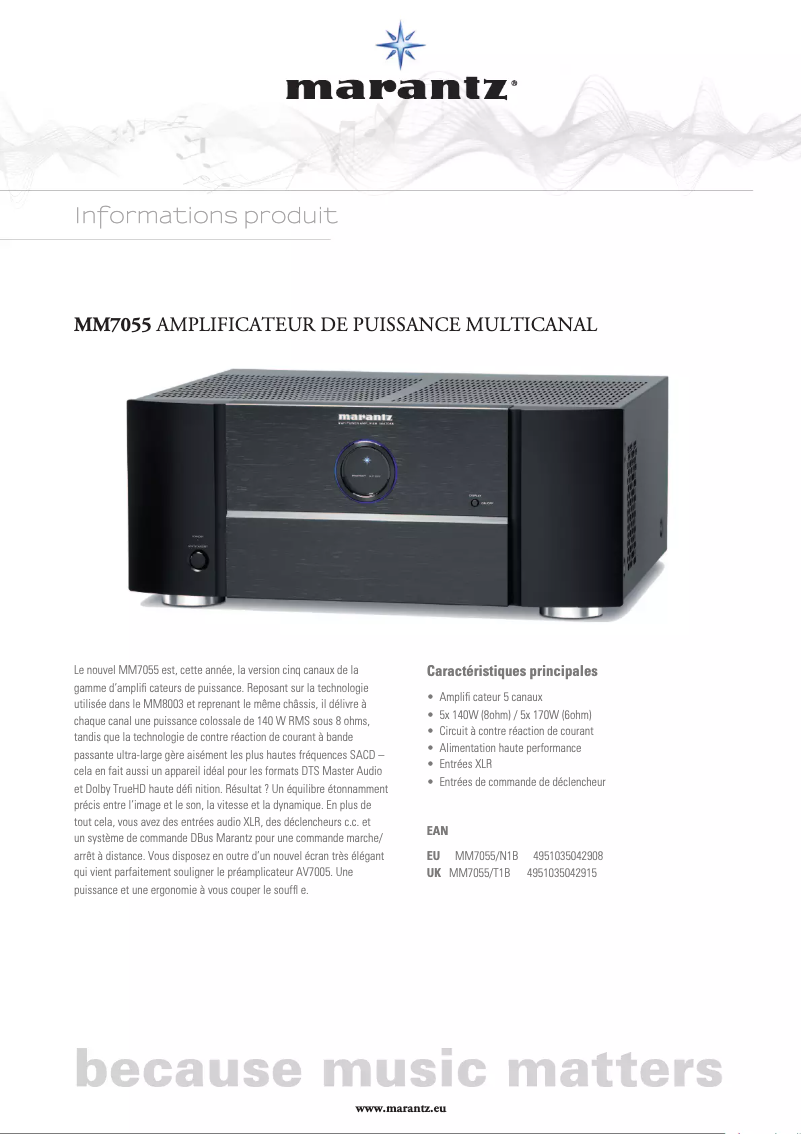 Página 1 del manual Ficha técnica Marantz MM7055