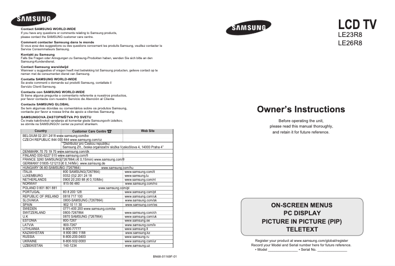 Page 1 de la notice Manuel utilisateur Samsung LE26R87BD