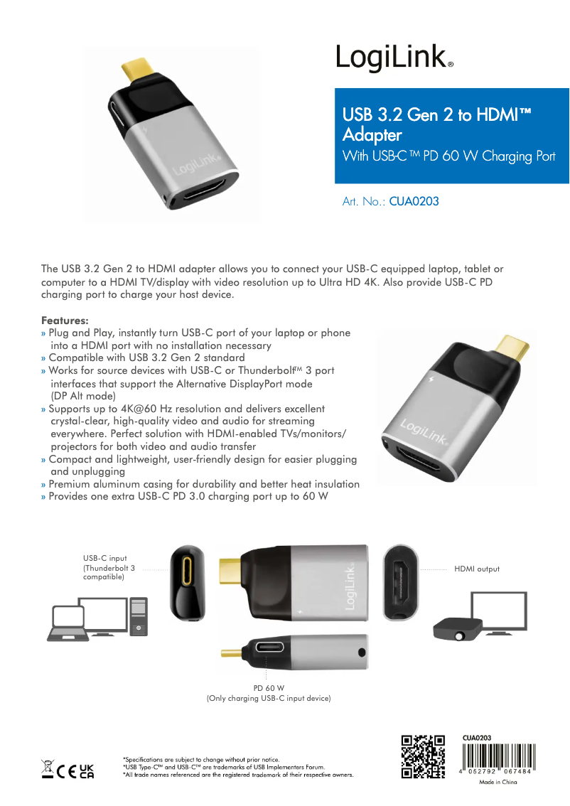 Page 1 de la notice Manuel utilisateur LogiLink CUA0203