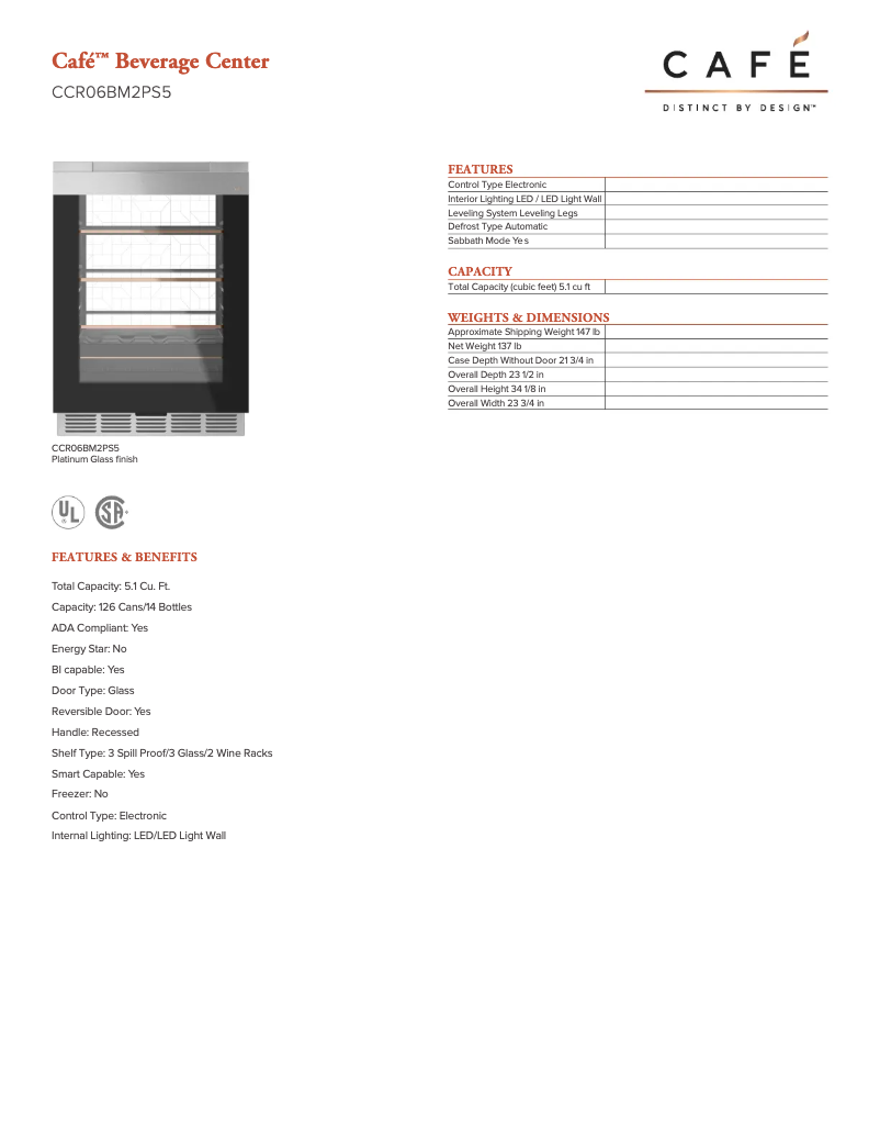 Página 1 del manual Ficha técnica GE CCR06BM2PS5