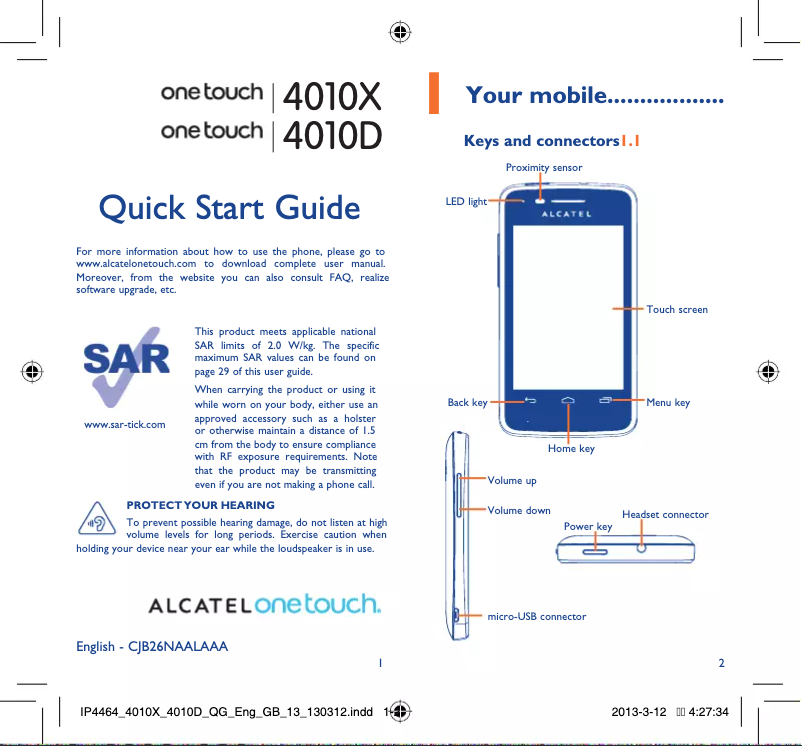 Image de la première page du manuel de l'appareil One Touch 4010X