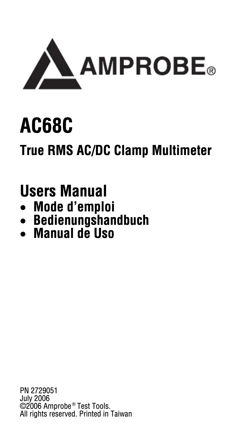 Page 1 de la notice Manuel utilisateur Amprobe AC68C