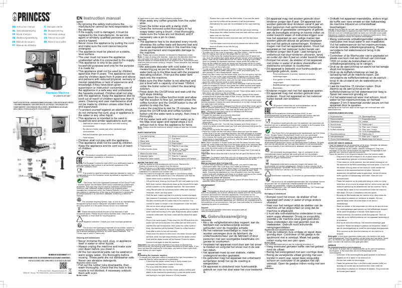 Page n°1 - Manuel utilisateur Princess Espresso Machine 249415