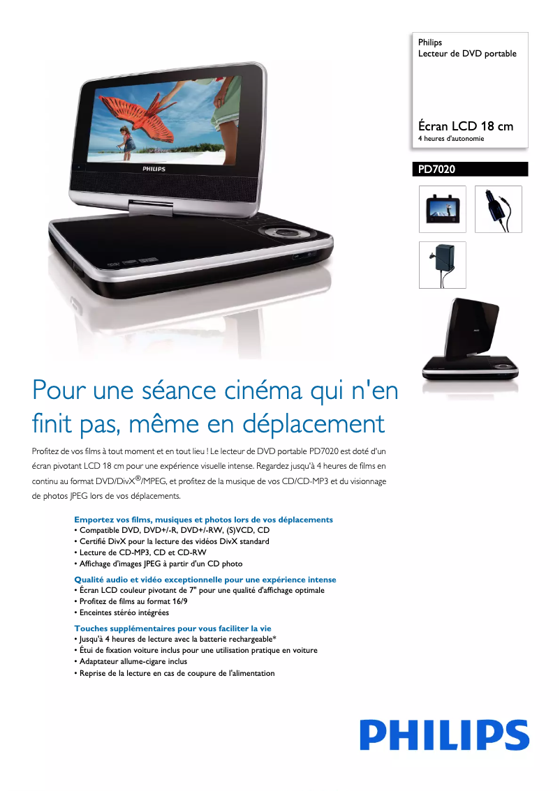 Page 1 de la notice Fiche technique Philips PD7020
