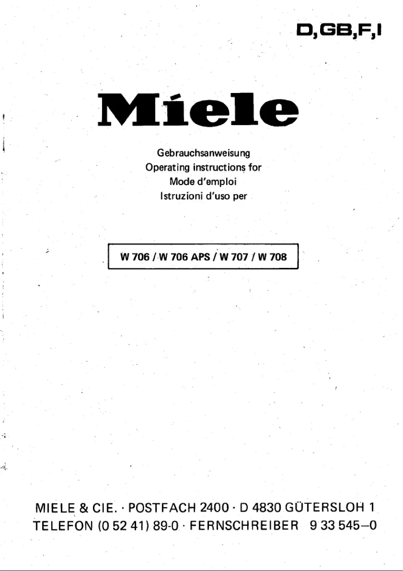 Page 1 de la notice Manuel utilisateur Miele W 706