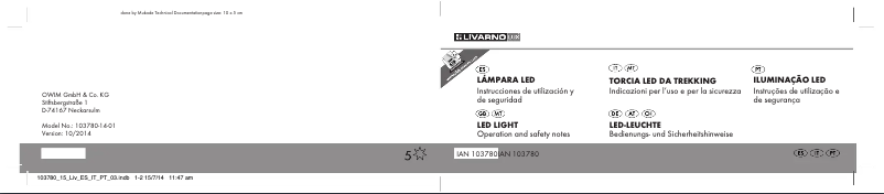 Page 1 de la notice Manuel utilisateur Livarno Lux 103780-14-01