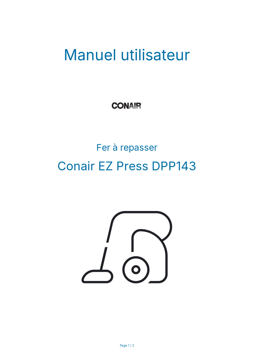Page n°1 - Manuel utilisateur Conair EZ Press DPP143