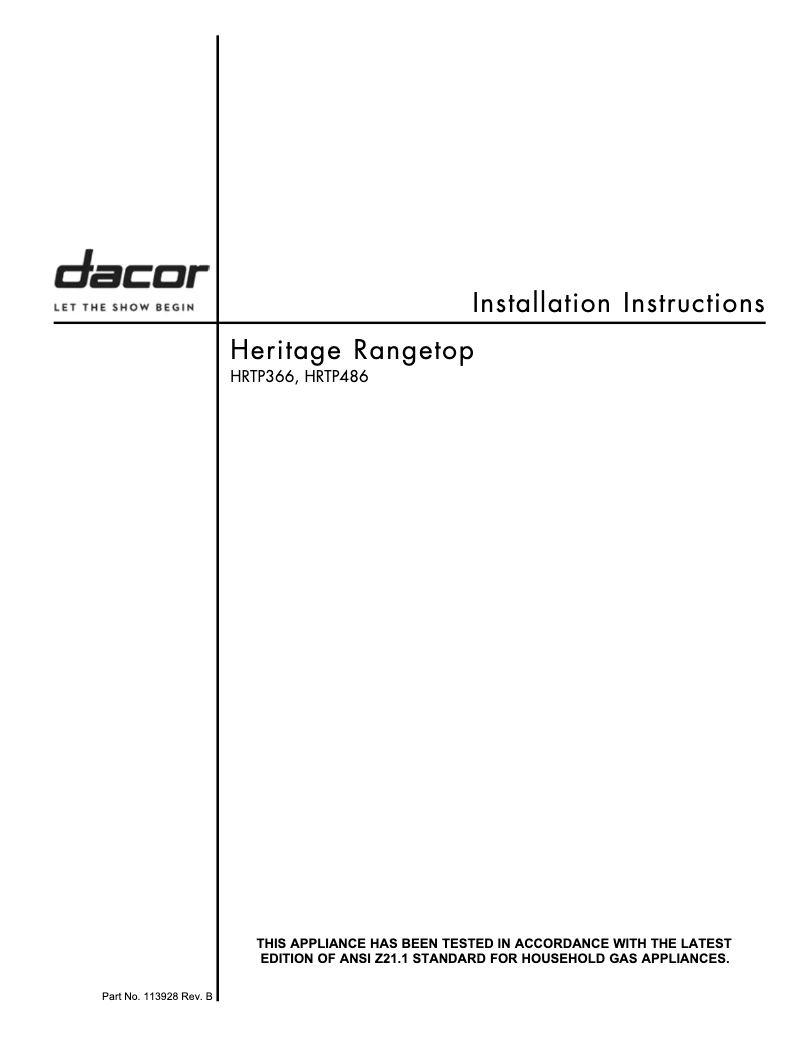 Page n°1 - Guide d'installation Dacor HRTP486