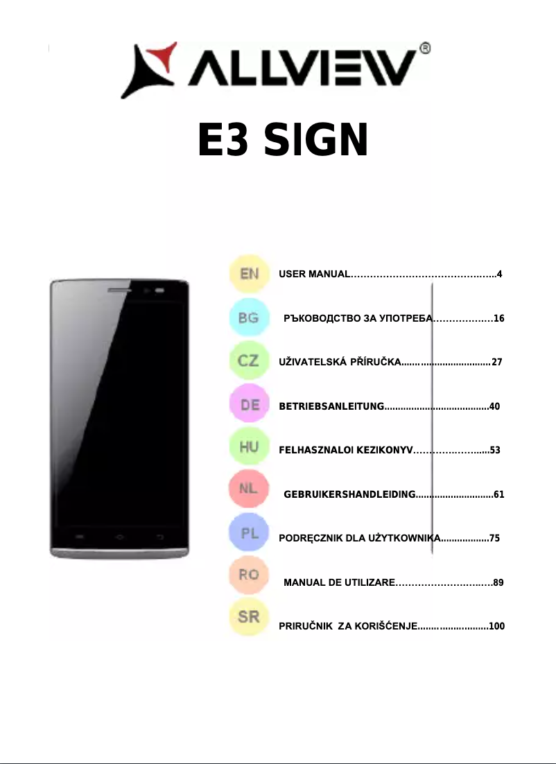 Page 1 de la notice Manuel utilisateur Allview E3 Sign