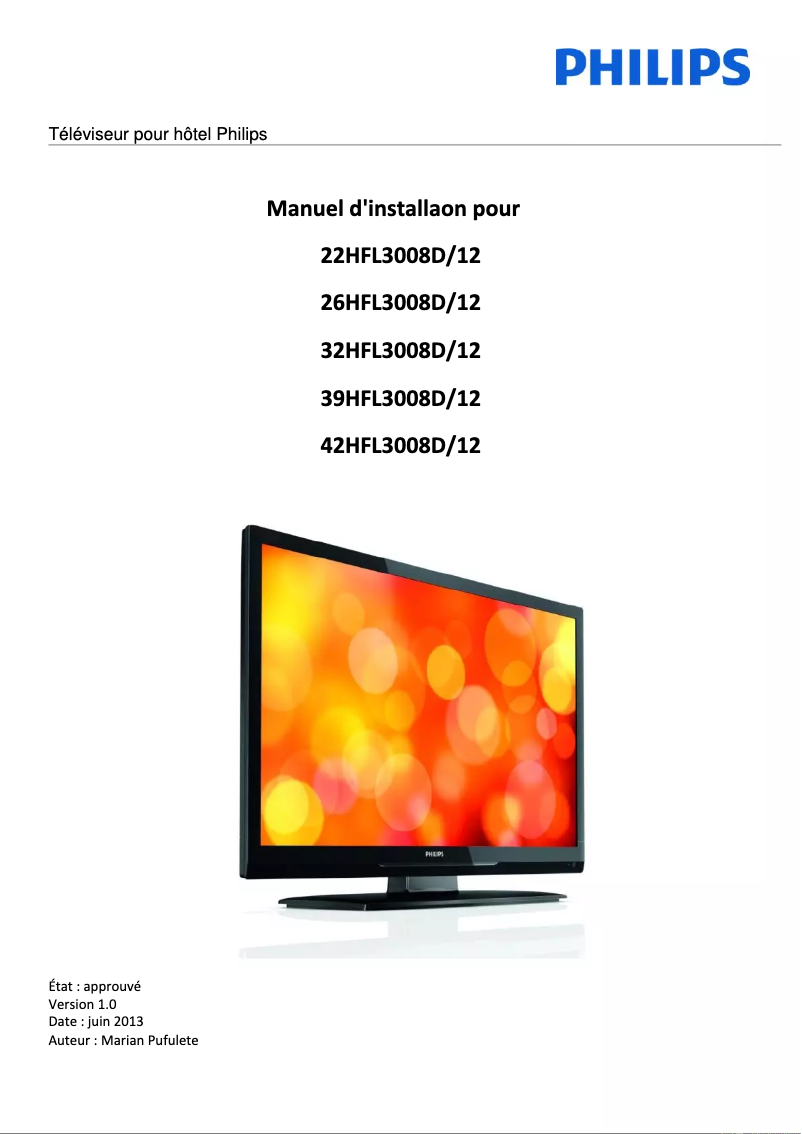 Page 1 de la notice Guide d'installation Philips 39HFL3008D