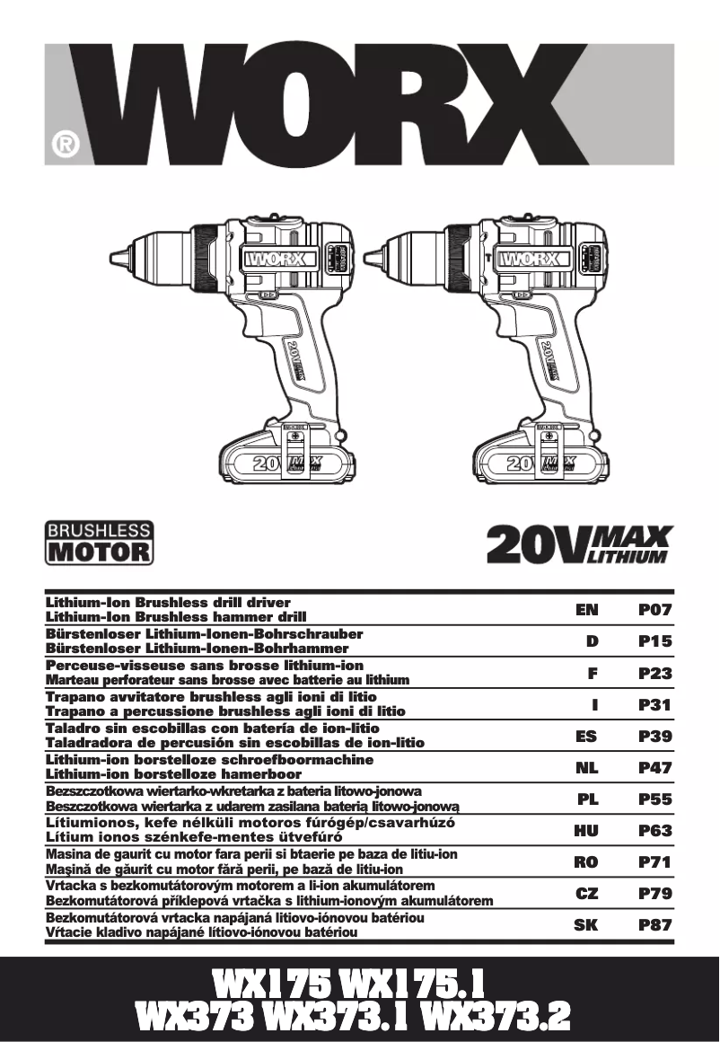 Page 1 de la notice Manuel utilisateur Worx WX373.1
