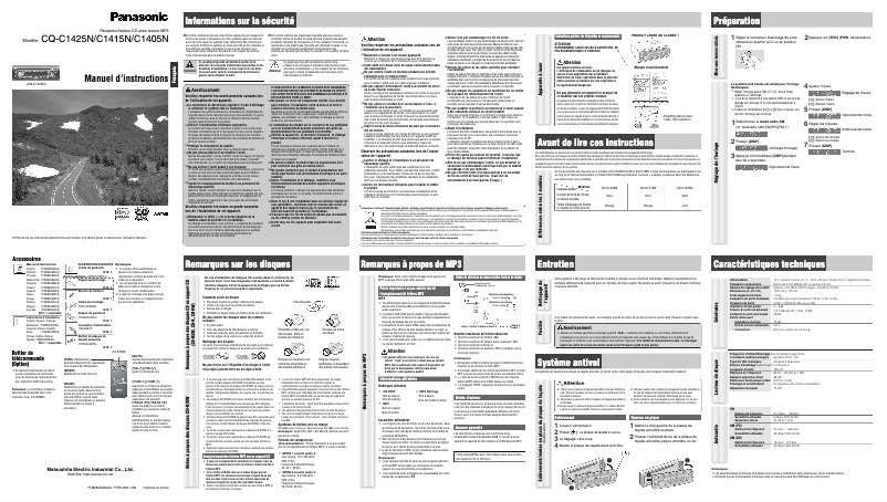 Page 1 de la notice Manuel utilisateur Panasonic CQ-C1415N