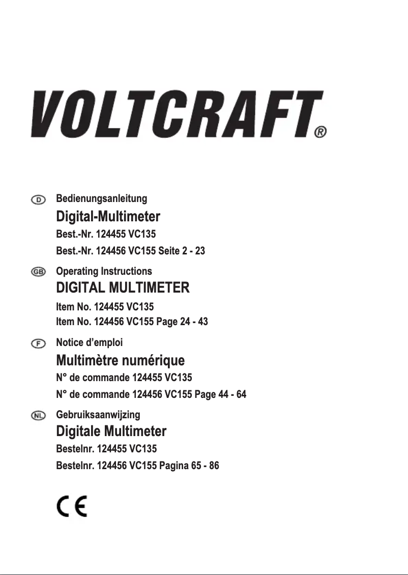 Page 1 de la notice Manuel utilisateur Voltcraft VC135