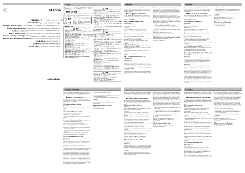 Page 1 de la notice Manuel d'utilisation et d'entretien Audio-Technica AT-LP70X