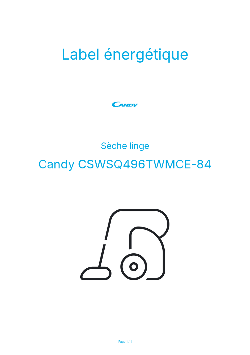 Page n°1 - Label énergétique Candy CSWSQ496TWMCE-84