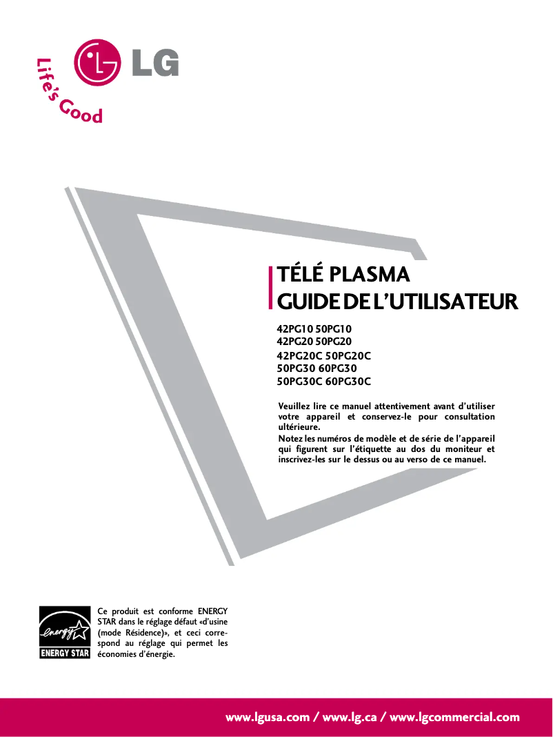Page 1 de la notice Manuel utilisateur LG 42PG10
