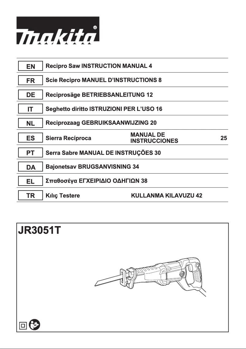 Page 1 de la notice Manuel utilisateur Makita JR3051TK