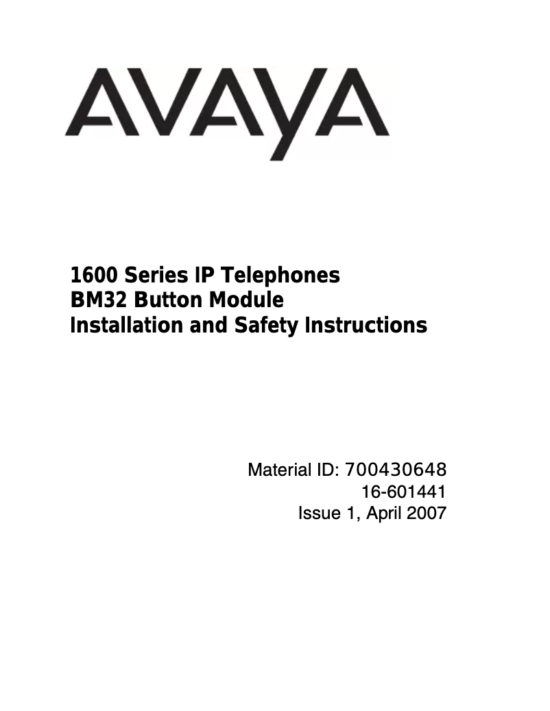 Page n°1 - Manuel utilisateur Avaya BM32