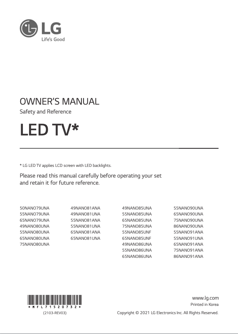 Page n°1 - Manuel utilisateur LG 55NANO81ANA