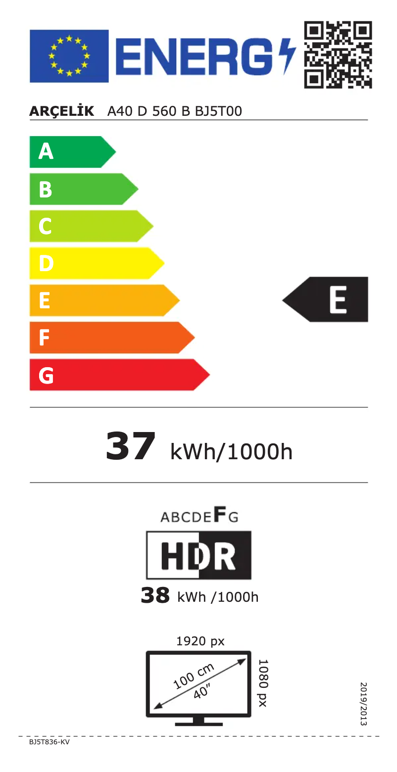 Page n°1 - Label énergétique Arçelik A40 D 560 B