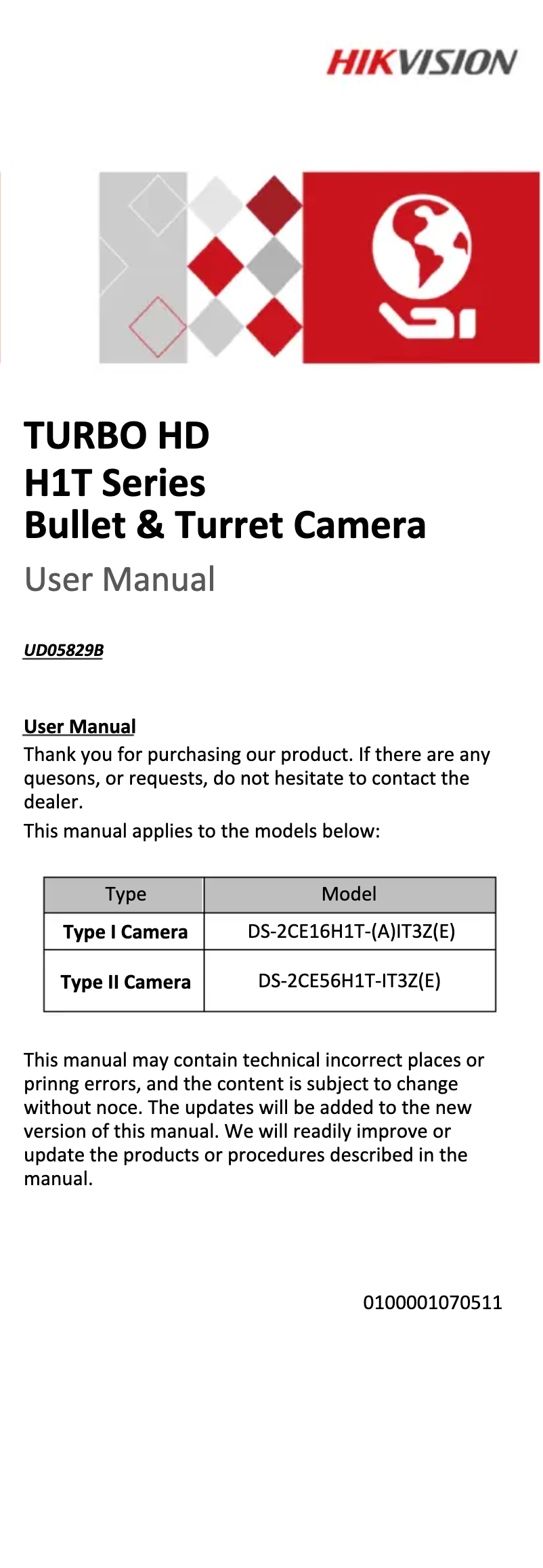 Image de la première page du manuel de l'appareil DS-2CE56H1T-IT3ZE