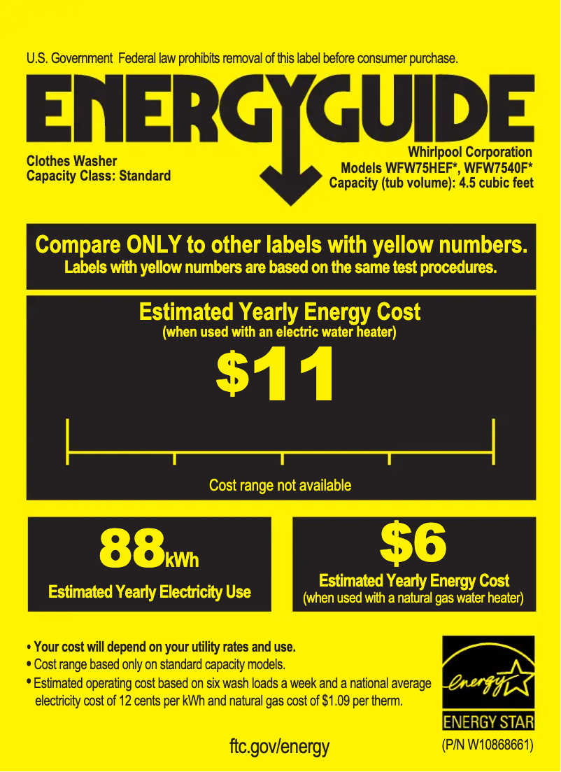 Page 1 de la notice Label énergétique Whirlpool WFW75HEF