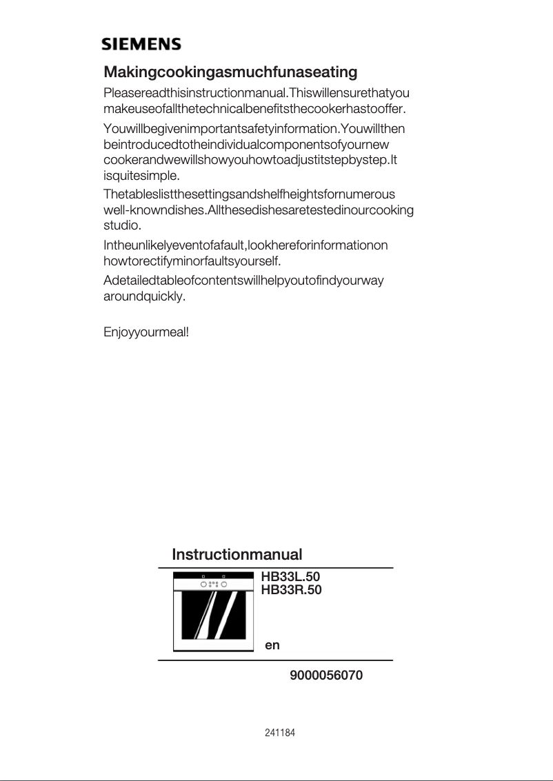 Page 1 de la notice Manuel utilisateur Siemens HB33R750