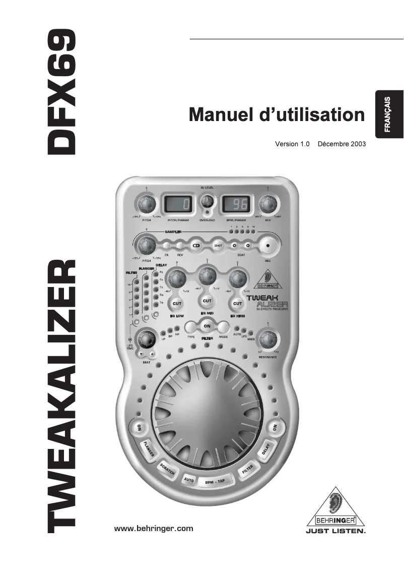 Page 1 de la notice Manuel utilisateur Behringer Tweakalizer DFX69