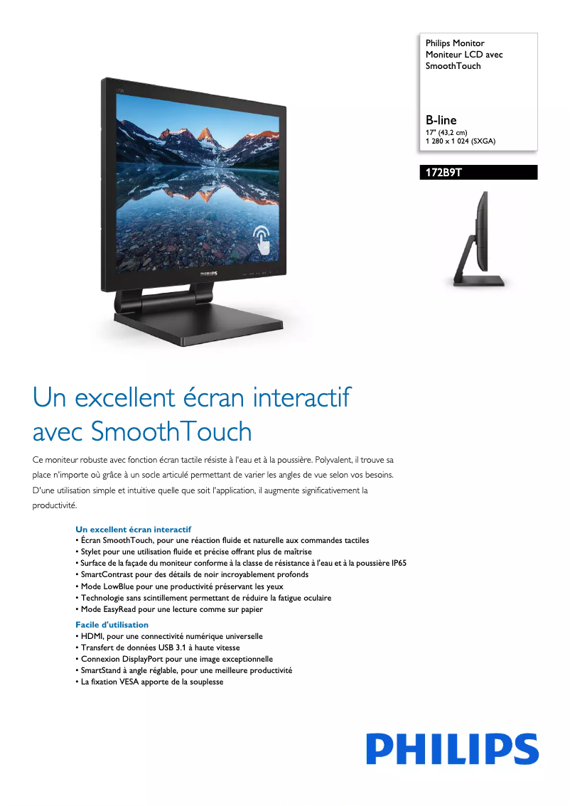 Page 1 de la notice Fiche technique Philips B Line 172B9T