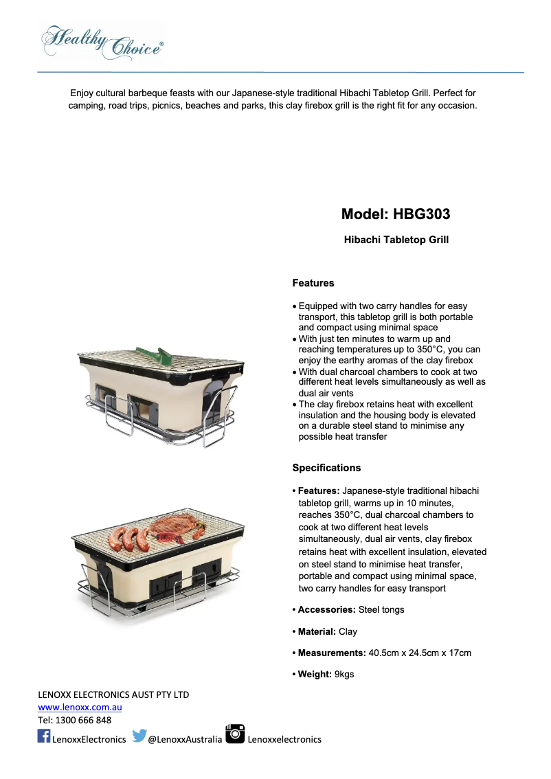 Page n°1 - Fiche technique Healthy Choice HBG303