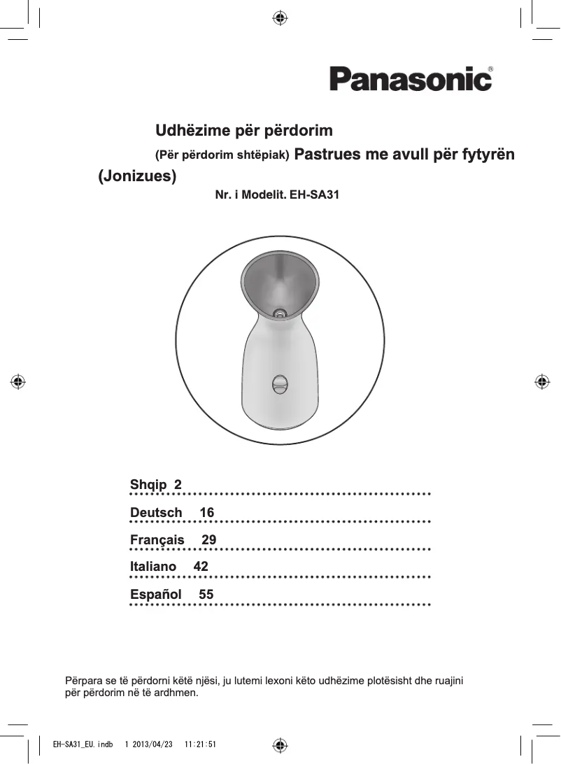Page 1 de la notice Manuel utilisateur Panasonic EH-SA31