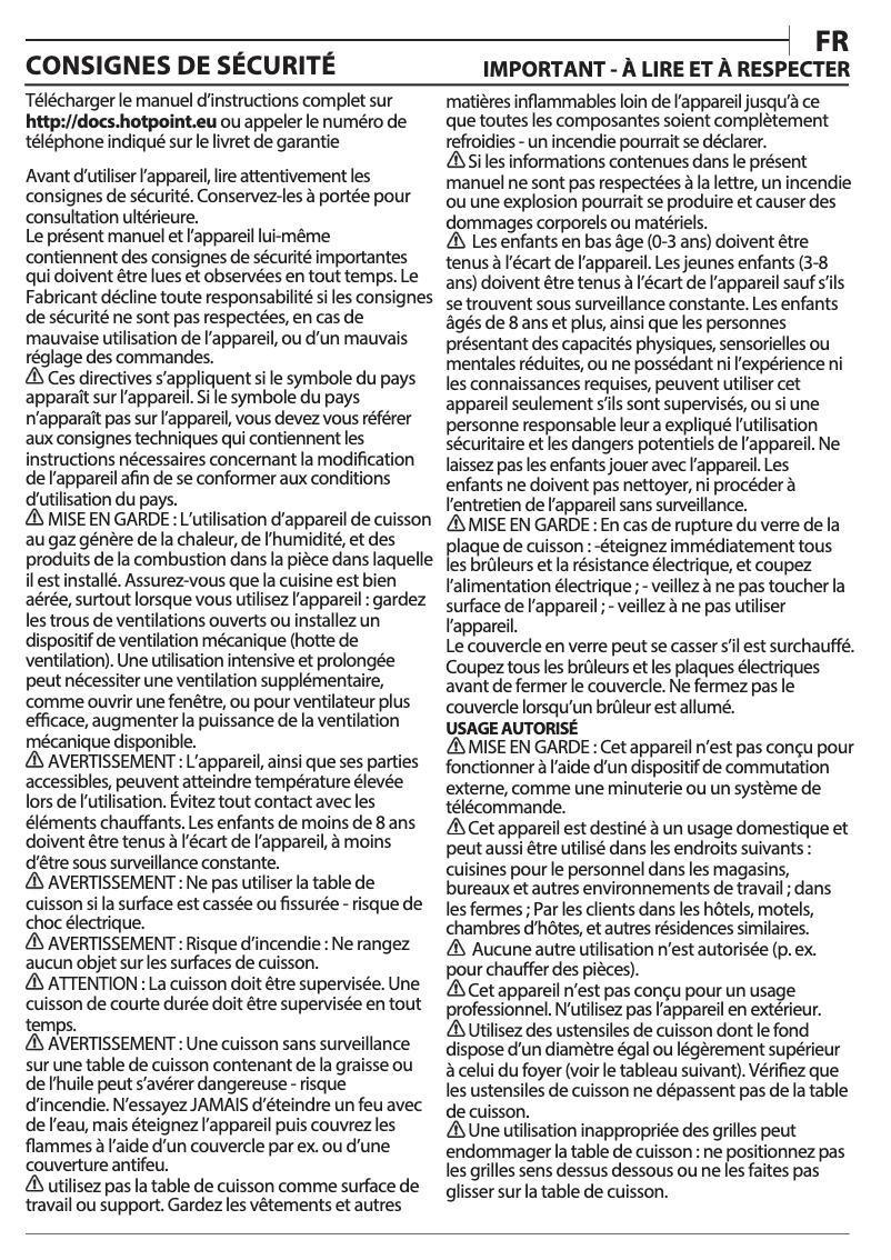 Page n°1 - Manuel utilisateur Hotpoint HAGD 61S