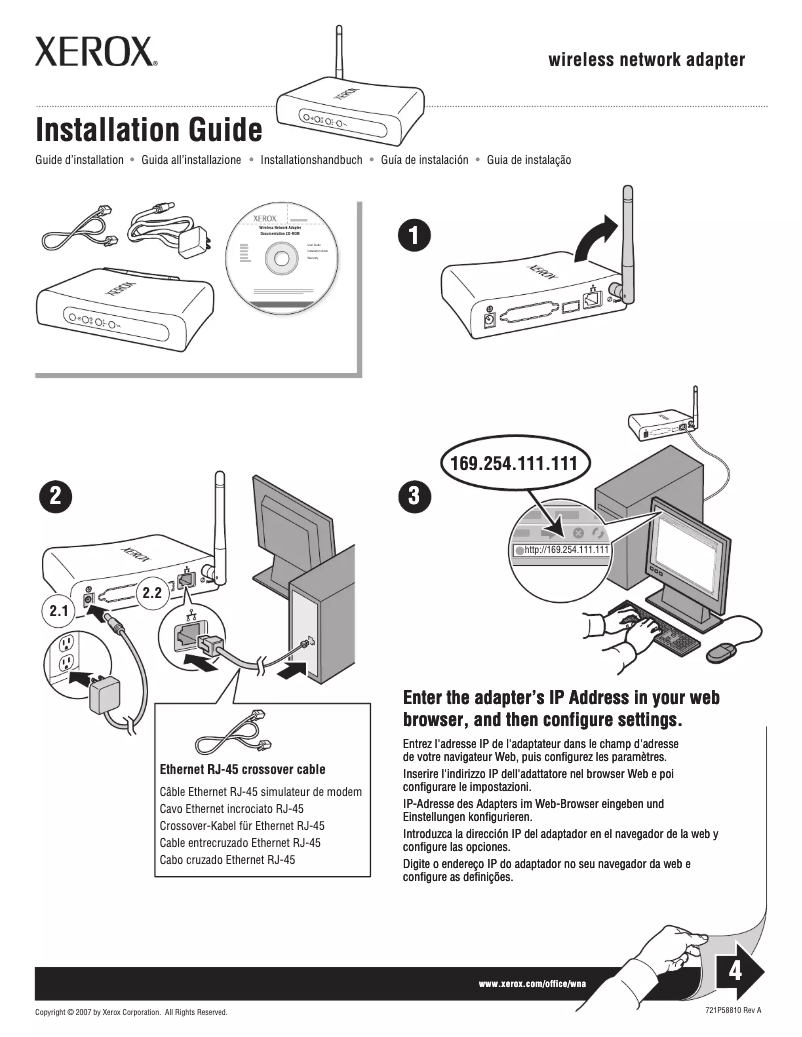 Page n°1 - Guide d'installation Xerox Wireless Network Adapter