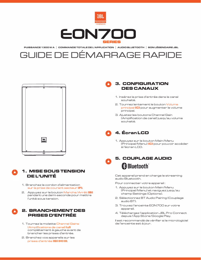 Page 1 de la notice Guide de démarrage rapide JBL EON712