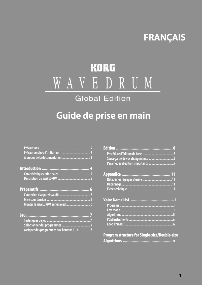 Page n°1 - Manuel utilisateur Korg WaveDrum Global Edition