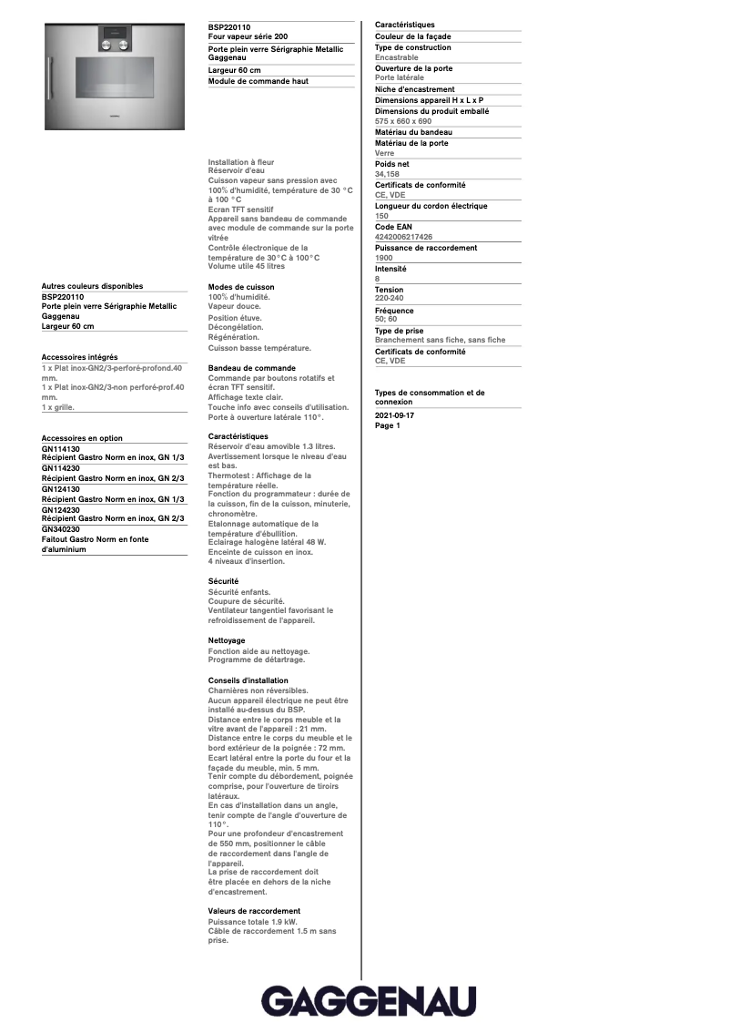 Image de la première page du manuel de l'appareil BSP220110