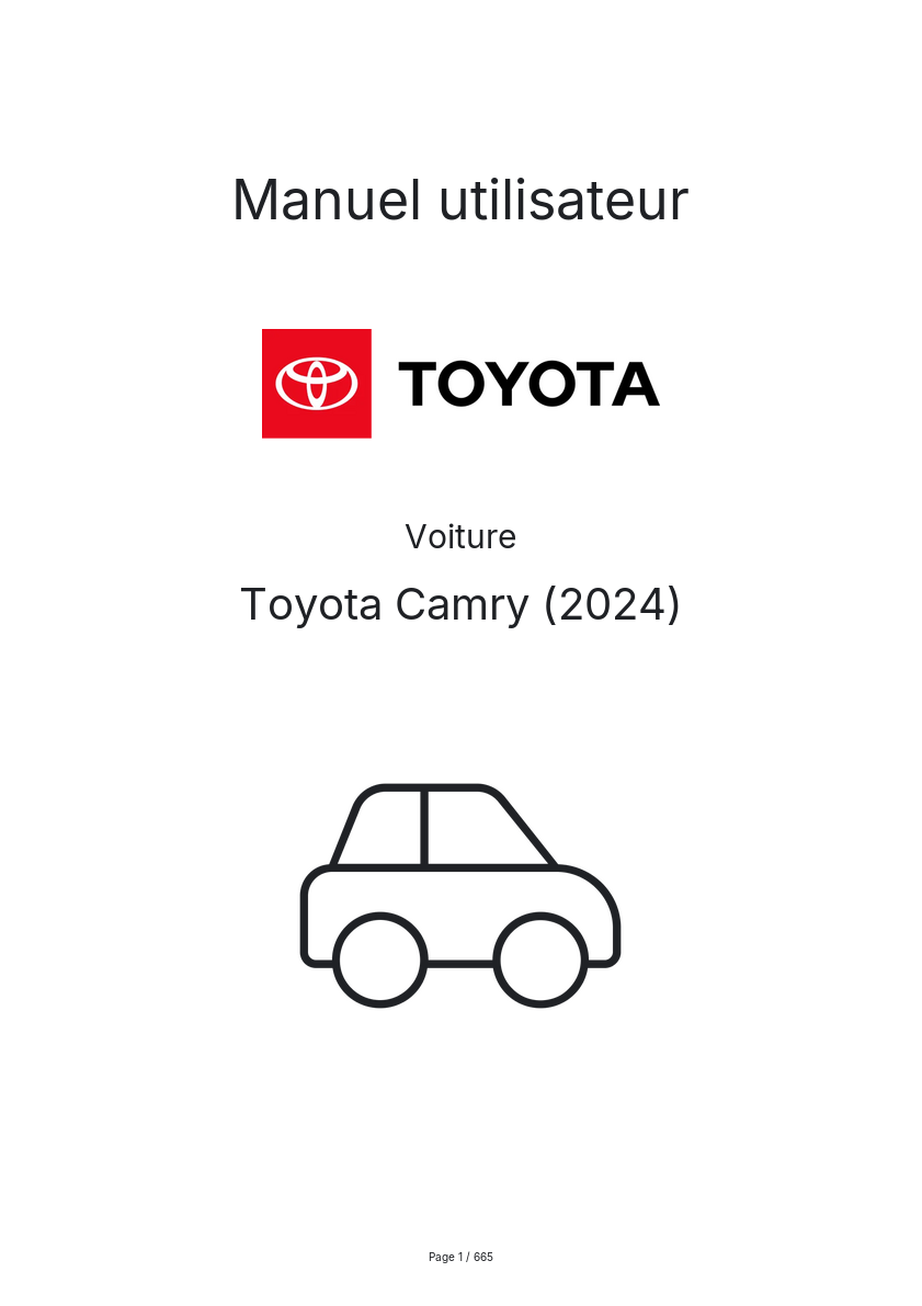 Page 1 de la notice Manuel utilisateur Toyota Camry (2024)