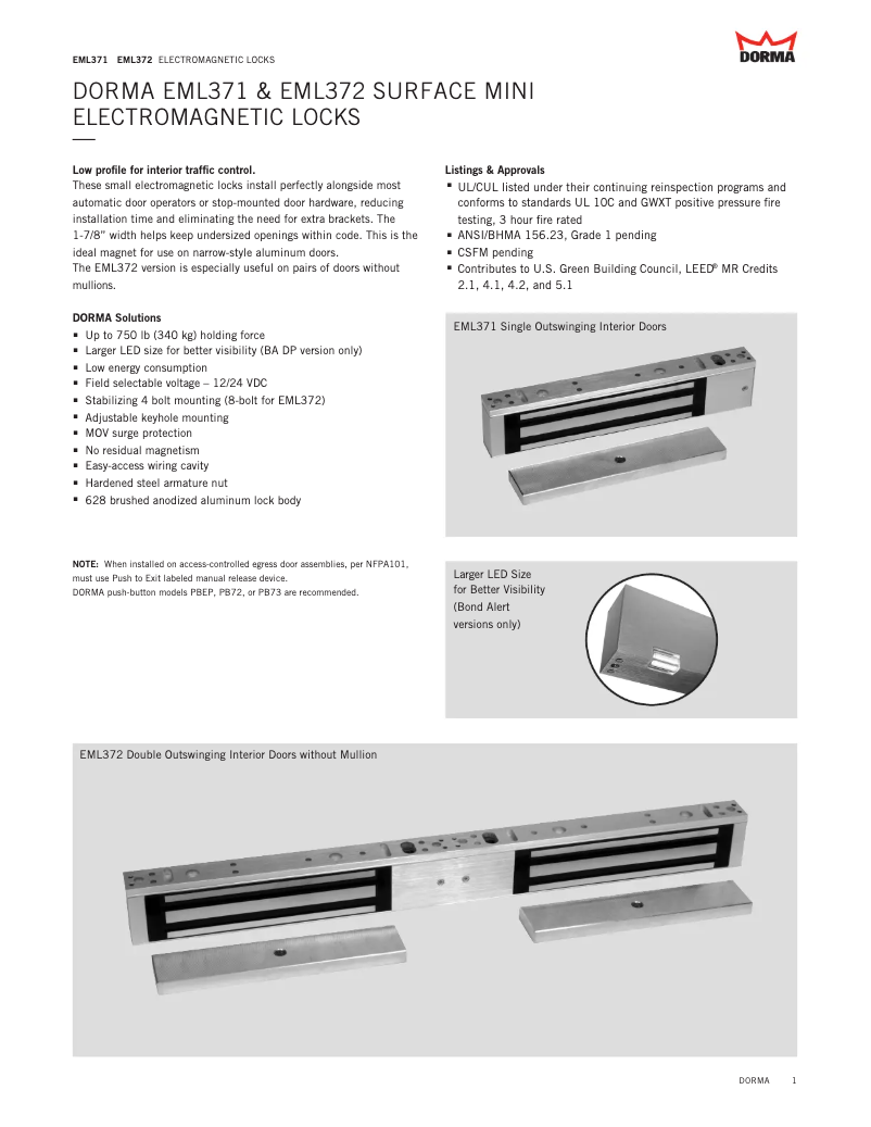 Page 1 de la notice Manuel utilisateur Dormakaba EML371