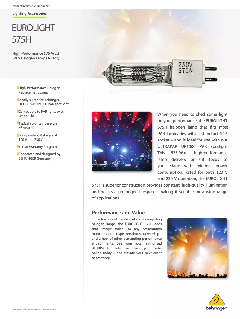 Page 1 de la notice Manuel utilisateur Behringer Eurolight 575H
