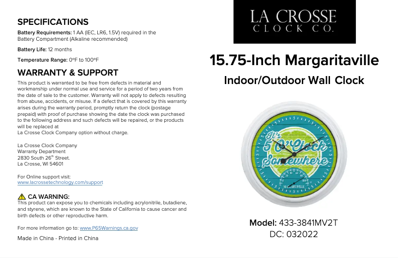 Page 1 de la notice Manuel utilisateur La Crosse Technology 433-3841MV2T