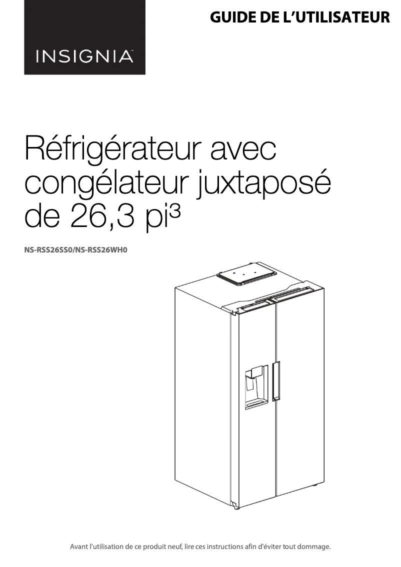 Page 1 de la notice Manuel utilisateur Insignia NS-RSS26WH0