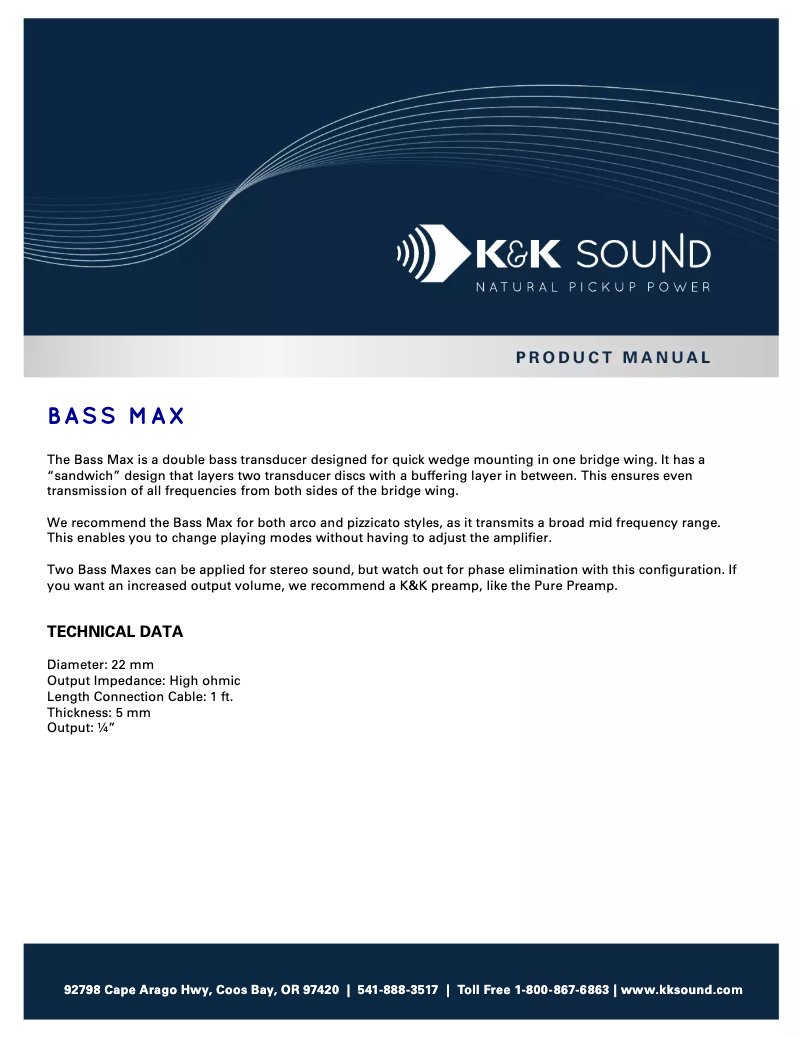 Page 1 de la notice Manuel utilisateur K&K Sound Bass Max