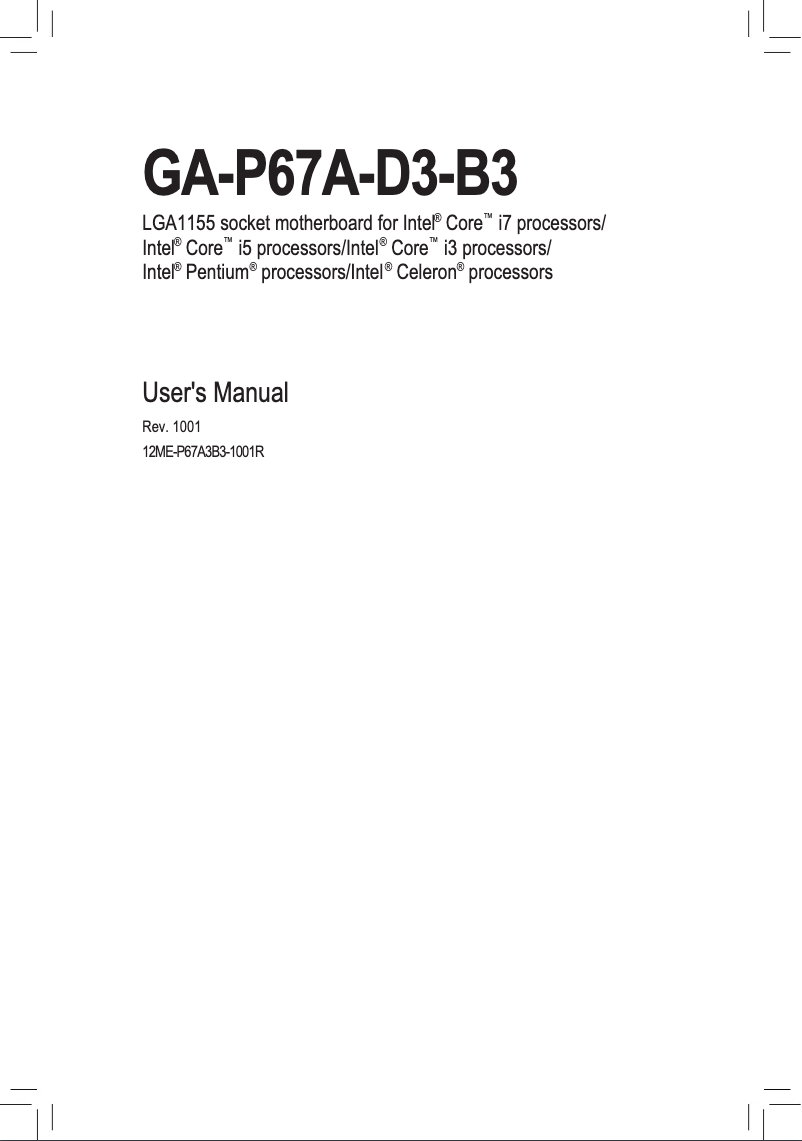 Page n°1 - Manuel utilisateur Gigabyte PH67A-D3-B3