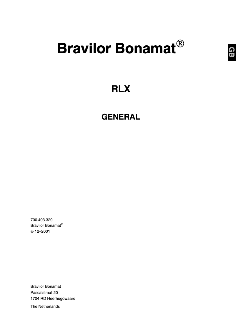 Page n°1 - Manuel utilisateur Bravilor Bonamat RLX 131
